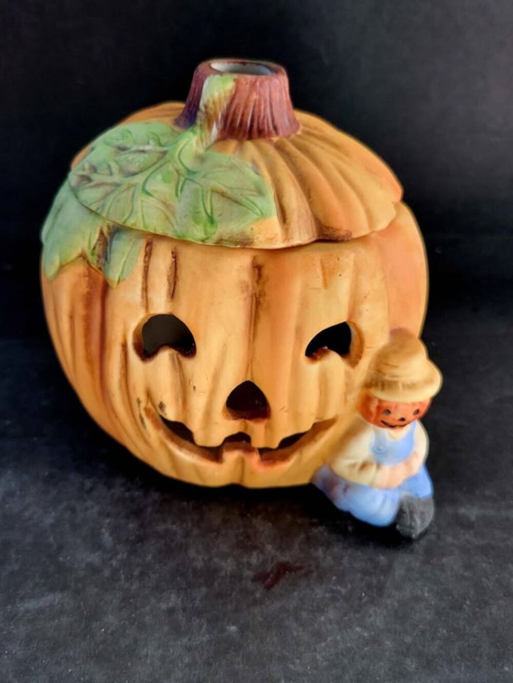 Vintage Ceramic Jack-O'-Lantern Pumpkin Candle Holder